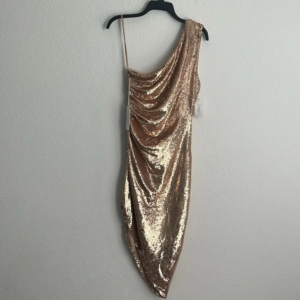 Ronny Kobo Kelly Sequin One-Shoulder Dress, Metallic Gold Size S - Picture 6 of 13